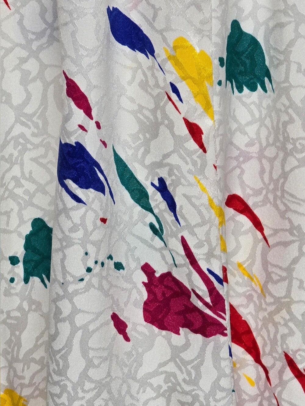 1980's White Midi Dress with Colorful Paint-Splatter Print,Sz 6P - Picture 4 of 8